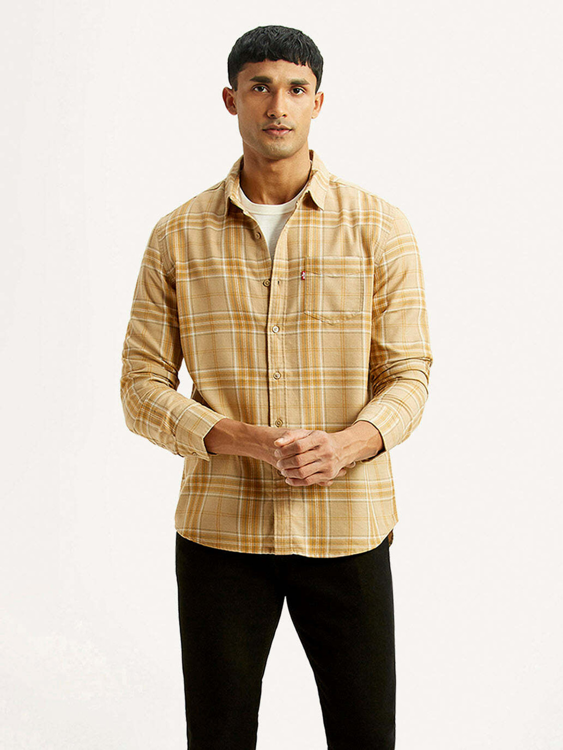 Image of LEVI'S Men Checkered Casual Beige Shirt