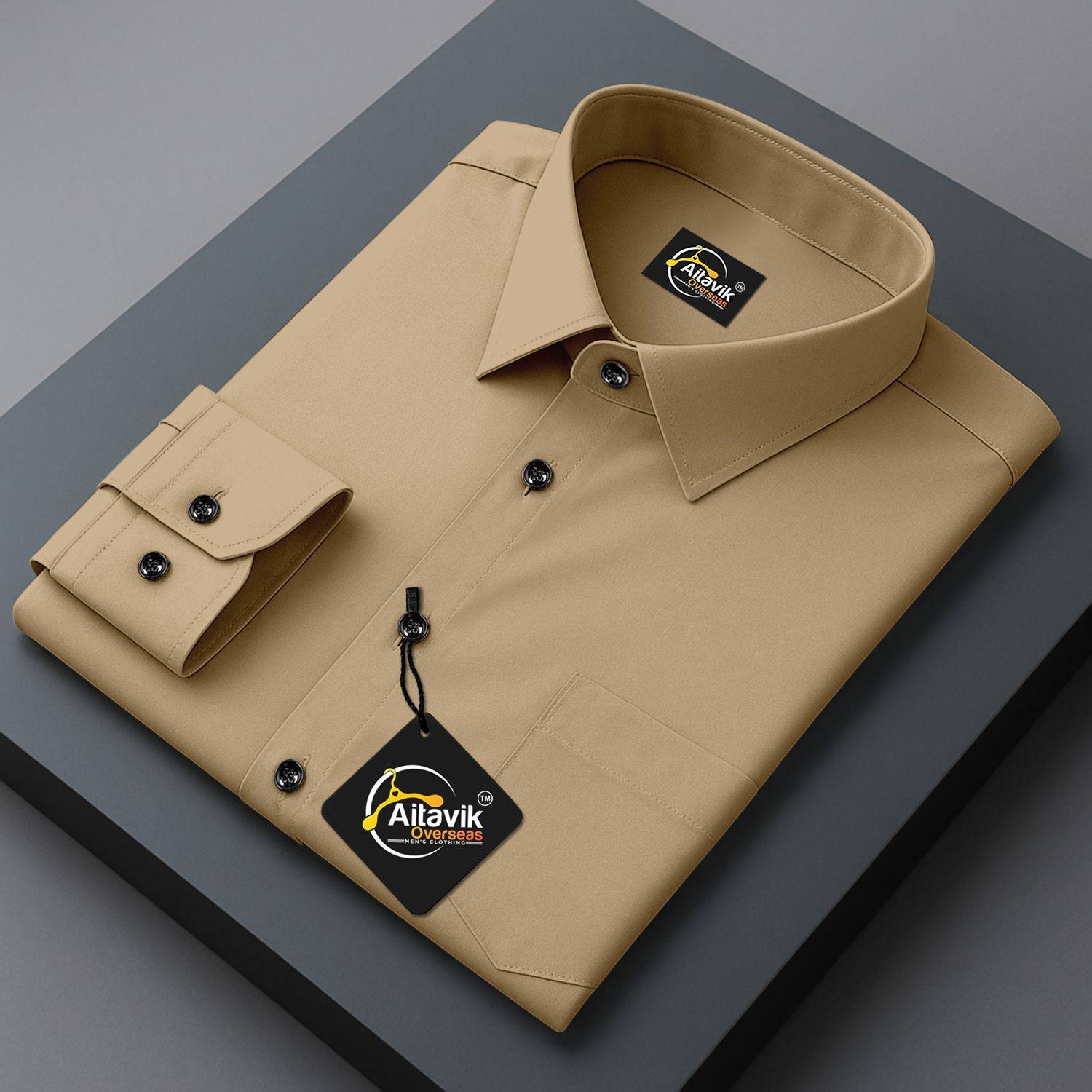 AITAVIKOVERSEAS Men Solid Formal Beige Shirt