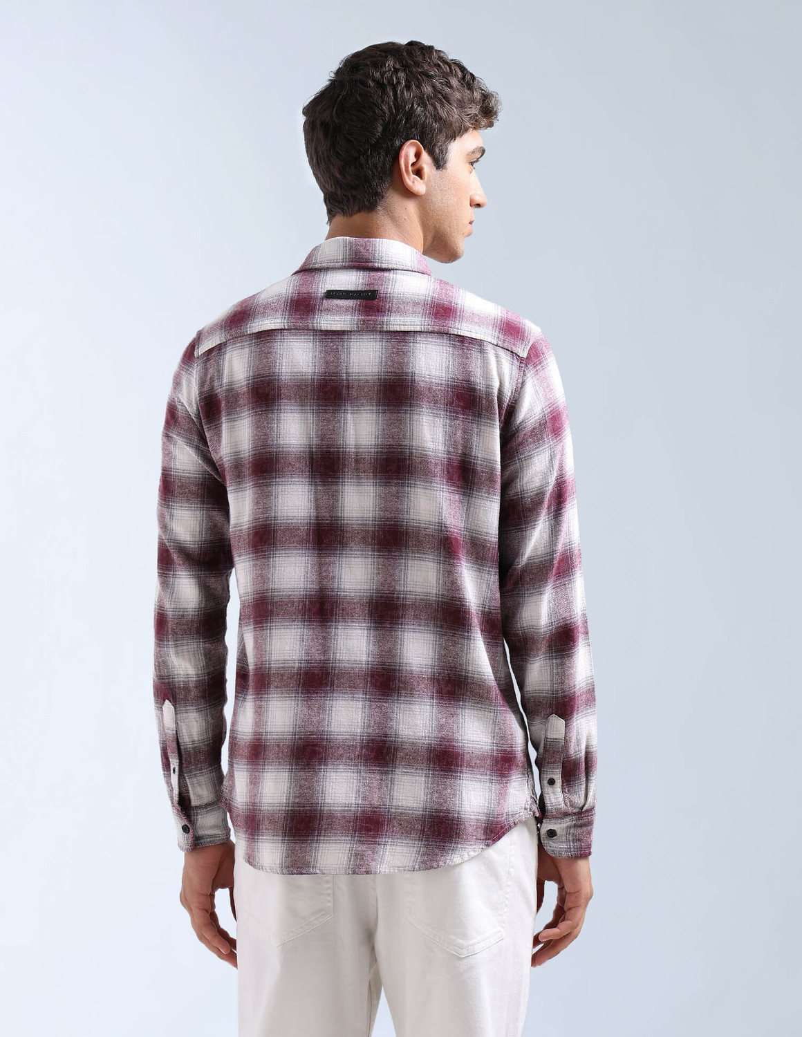 Image of FLYING MACHINE Men Checkered Casual Red Shirt