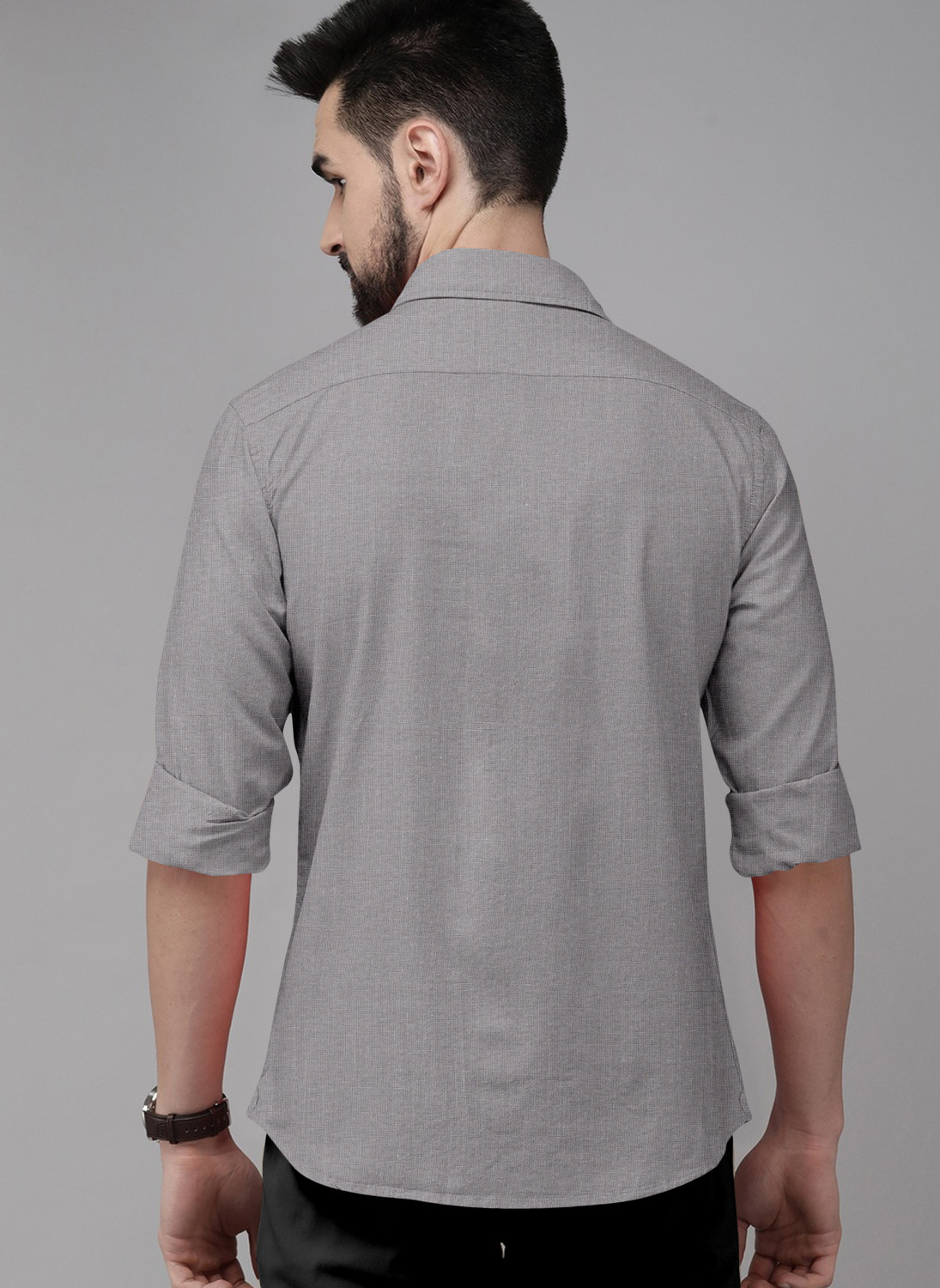 Image of MBF66 Men Solid Casual Grey Shirt