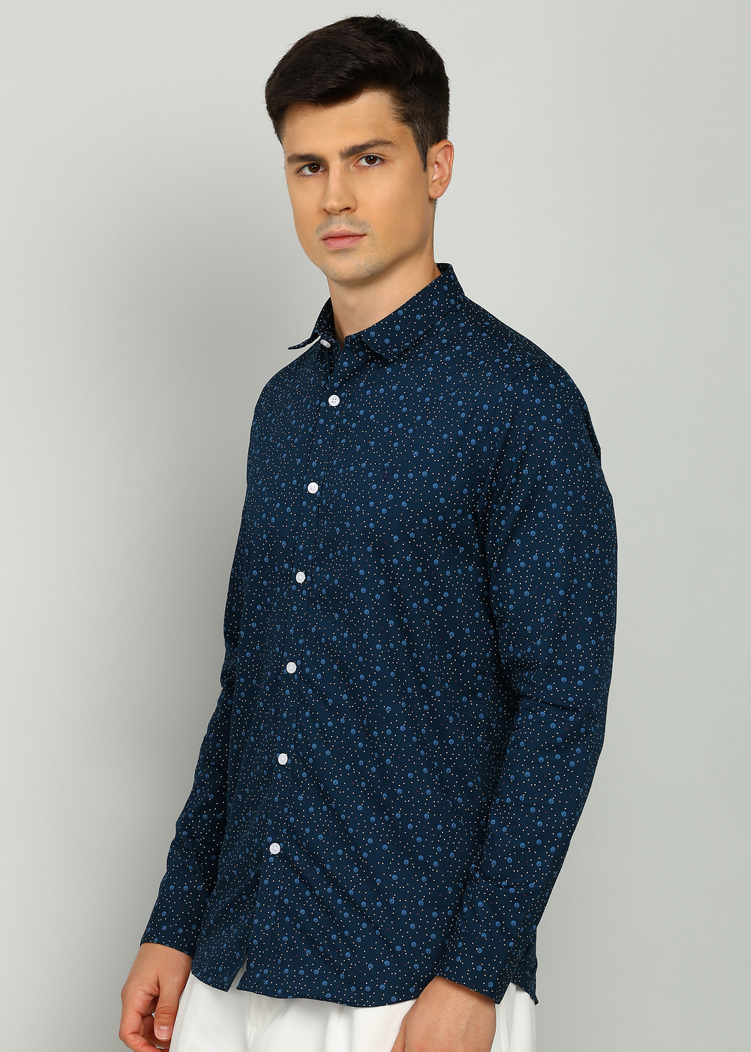 Image of Allen Solly Men Printed Casual Blue Shirt