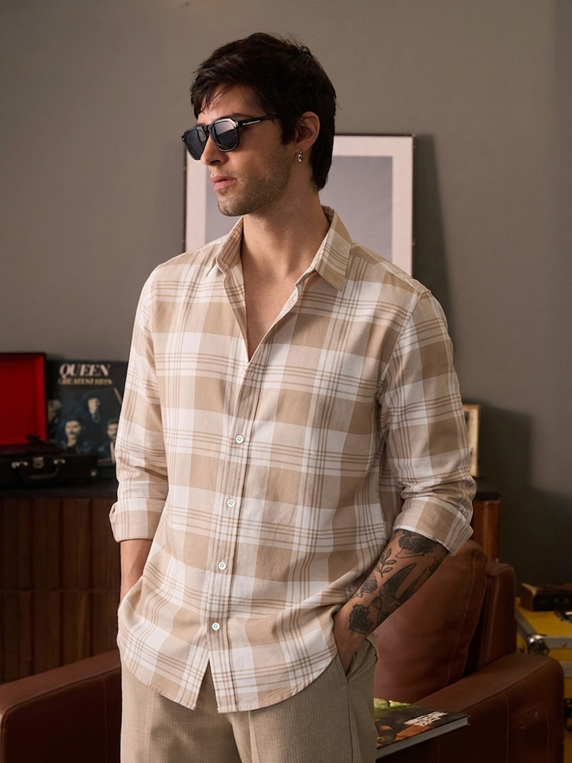 Image of SHIRTZONE Men Checkered Casual Orange Shirt