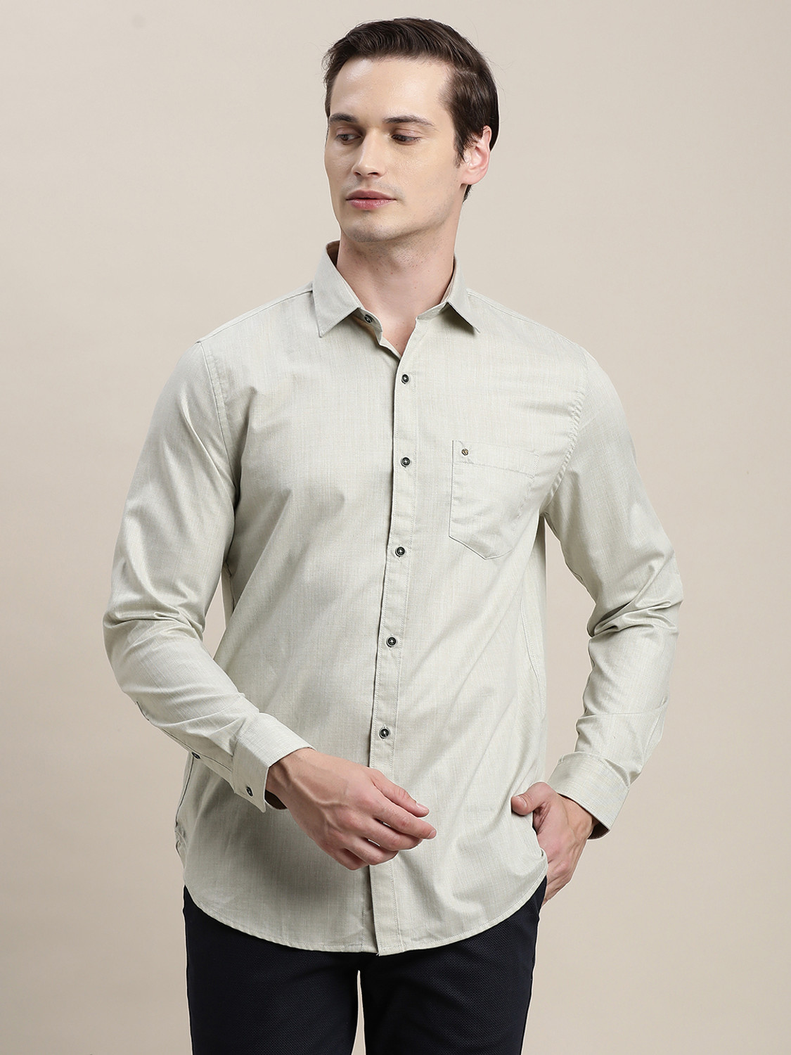Image of TURTLE Men Solid Casual Grey Shirt