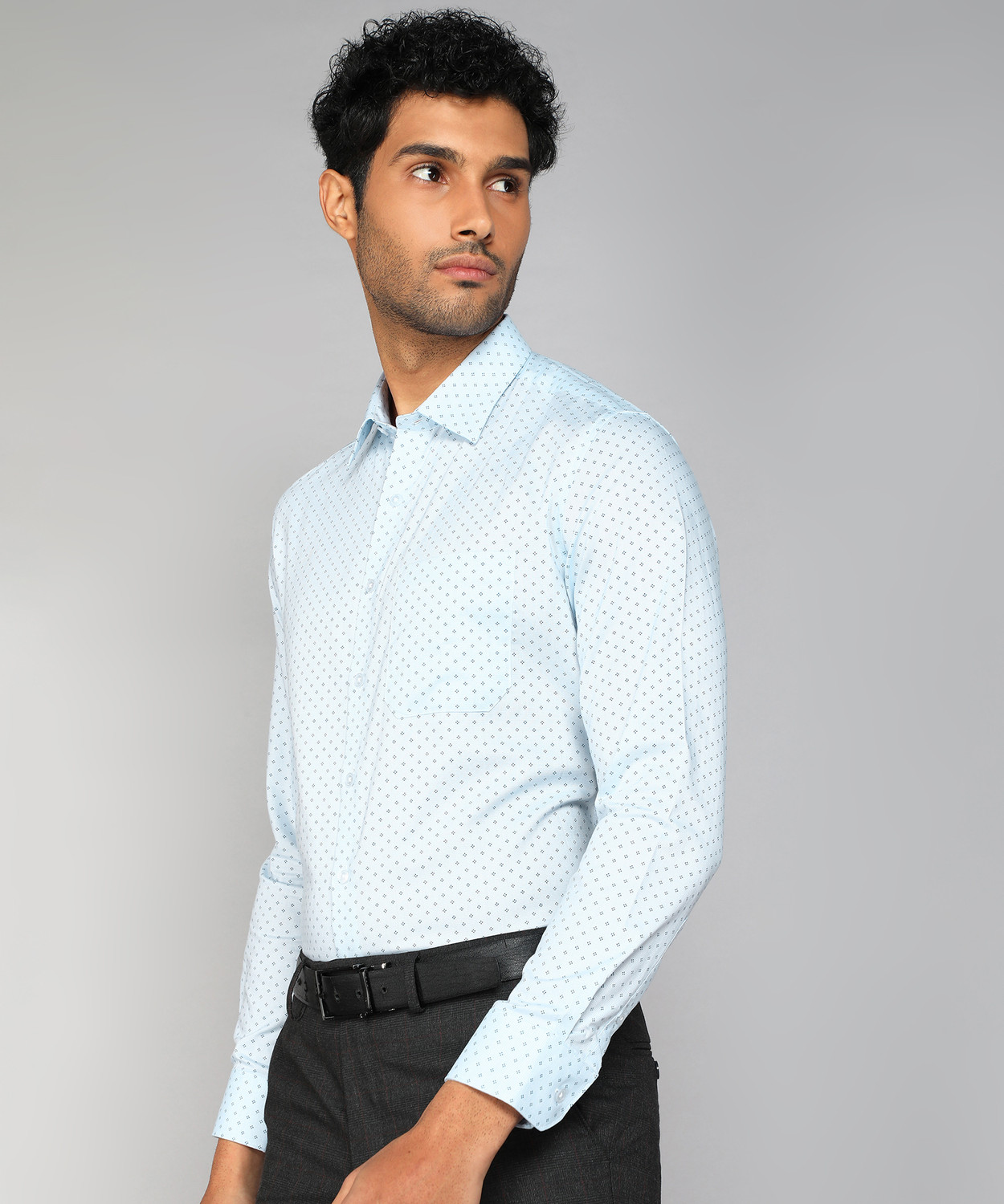Image of LOUIS PHILIPPE Men Printed Formal Light Blue Shirt