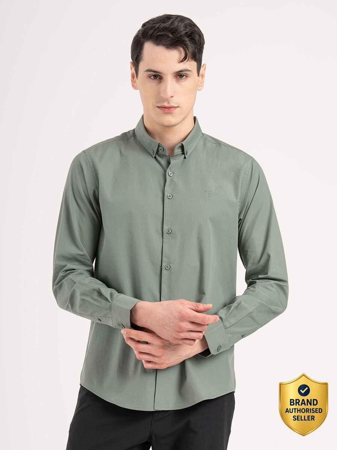 Image of RED TAPE Men Solid Casual Green Shirt