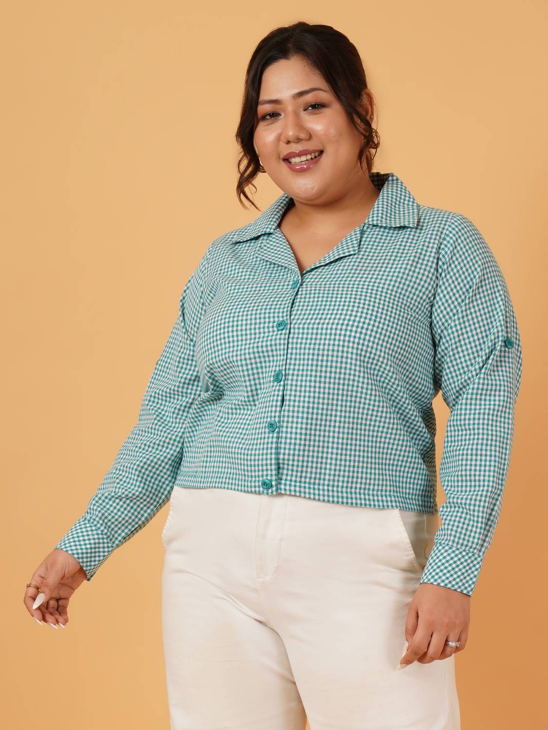 ANGOORI FASHION Women Checkered Casual Green Shirt