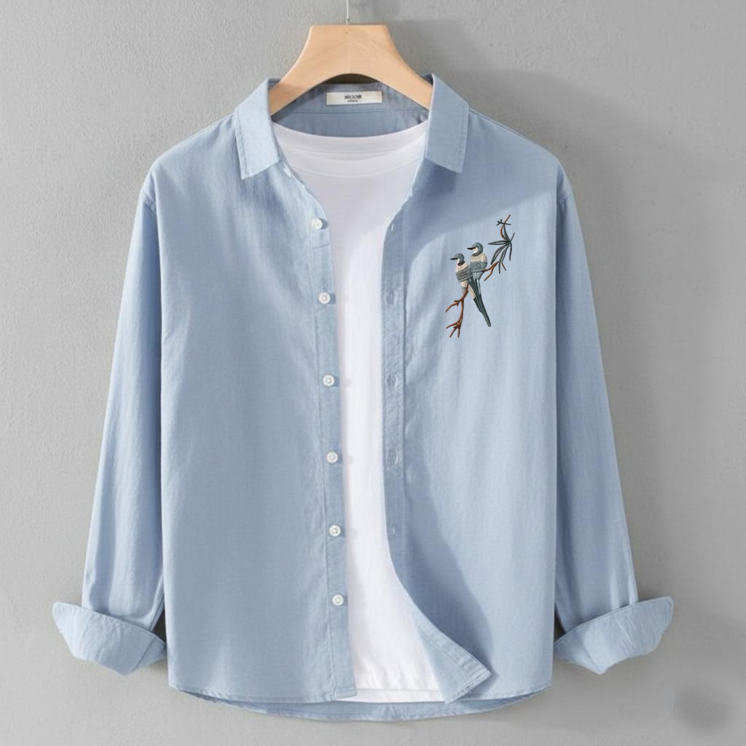 Image of PRIHA CREATION Men Embroidered Casual Light Blue Shirt