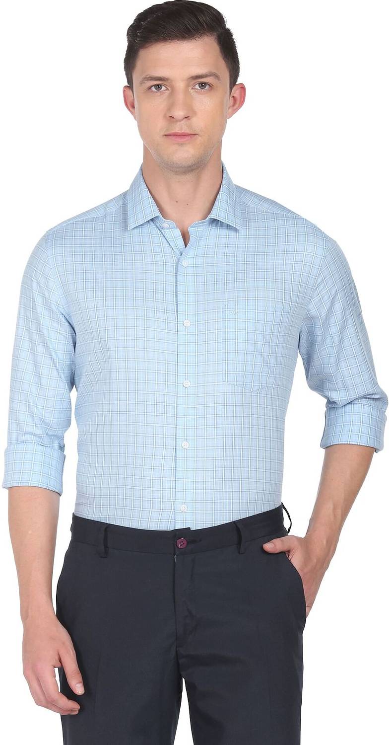 ARROW Men Checkered Formal White, Light Blue Shirt