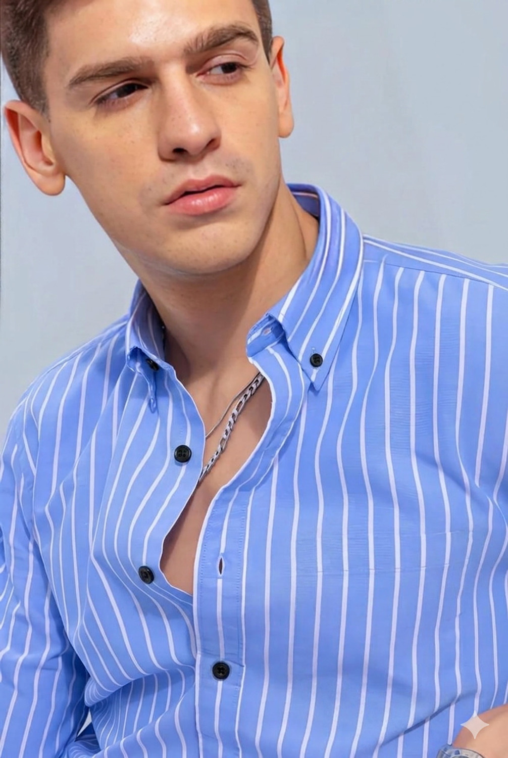 Image of METRONAUT Men Striped Casual Light Blue Shirt