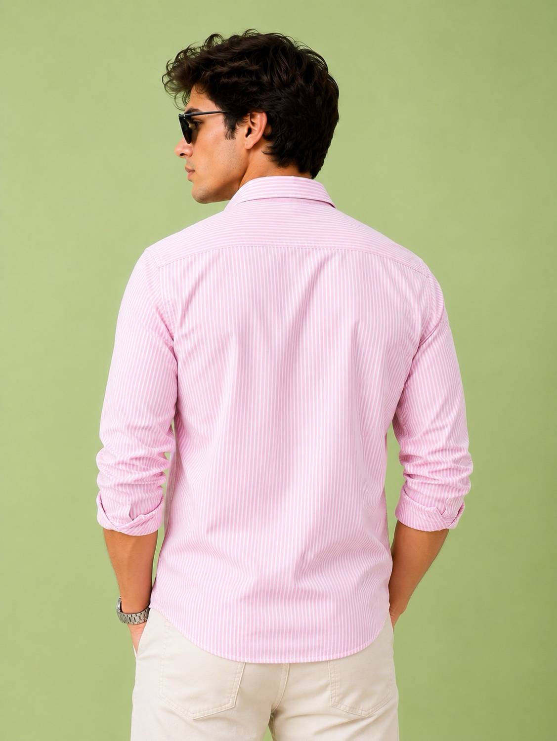 Amaniq Men & Women Striped Casual Pink Shirt - Image 2