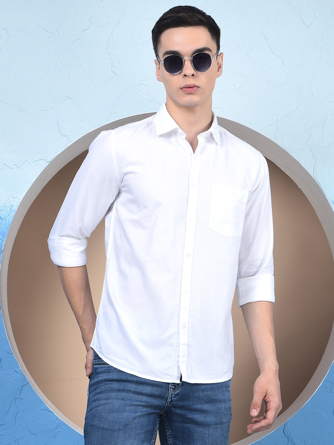 Image of CRIMSOUNE CLUB Men Solid Casual White Shirt