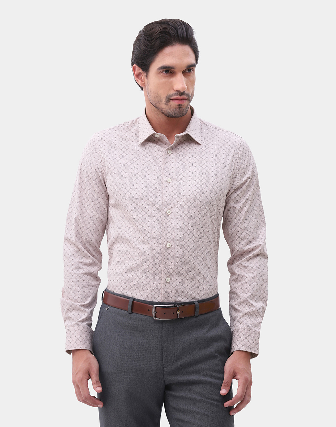 Image of Blackberrys Men Slim Fit Printed Spread Collar Formal Shirt