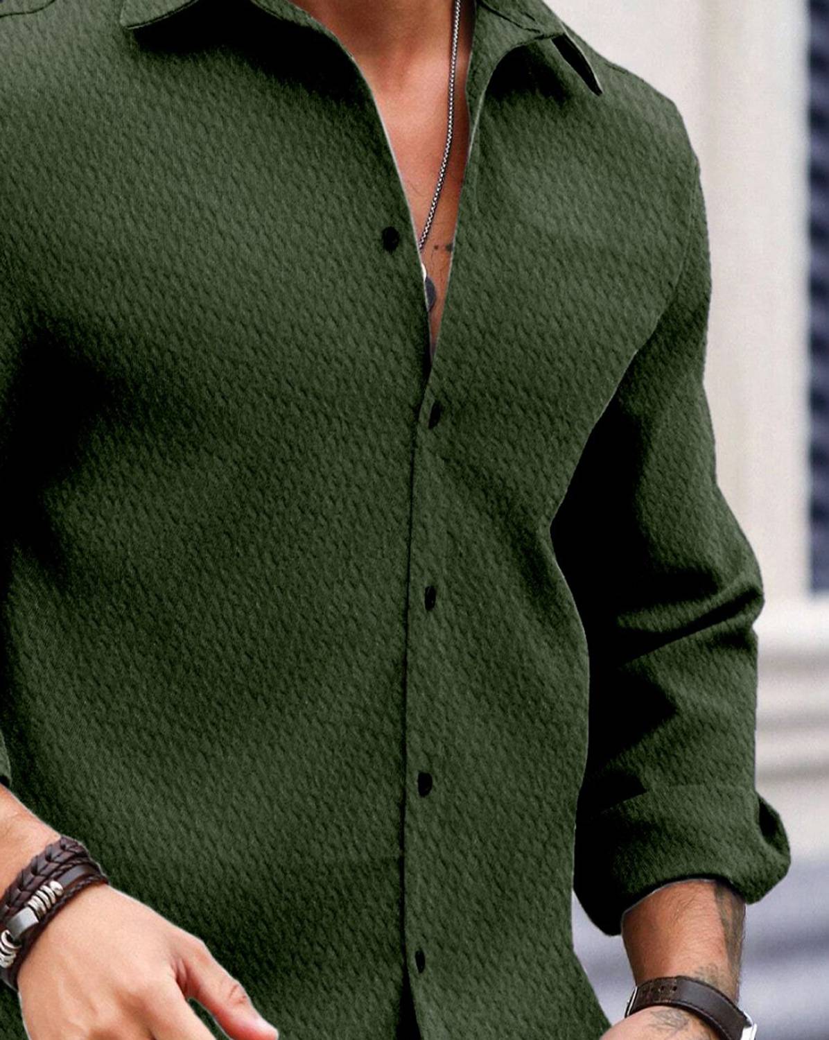 Force Men Dark Green Striped Shirt - Image 3