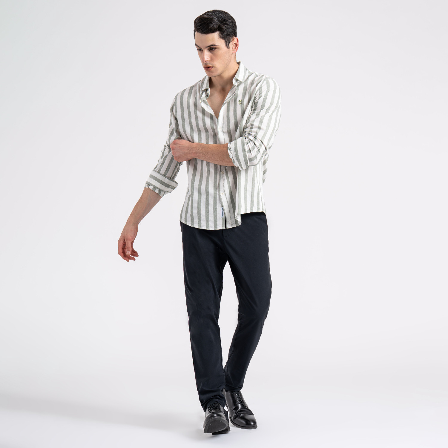 Image of RED TAPE Men Striped Casual Green Shirt