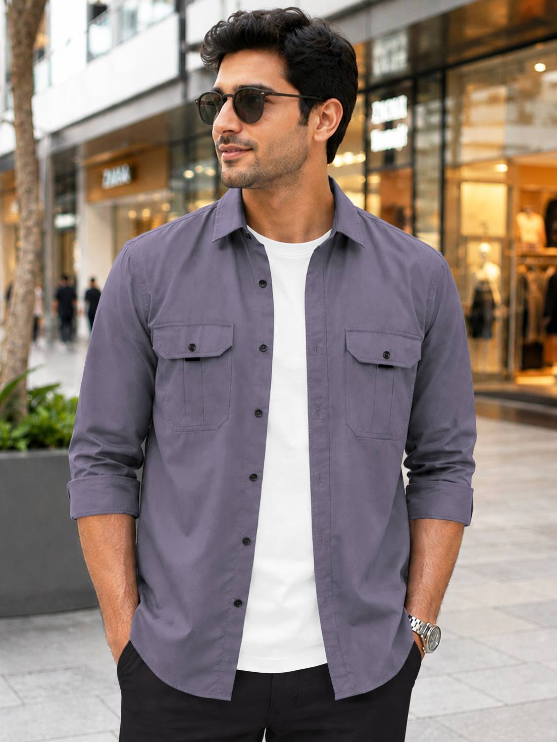 VeBNoR Men Regular Fit Solid Spread Collar Casual Shirt