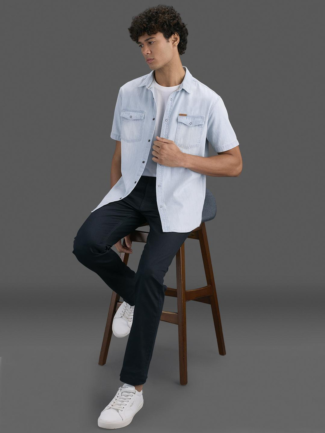 Image of Pepe Jeans Men Regular Fit Solid Spread Collar Casual Shirt