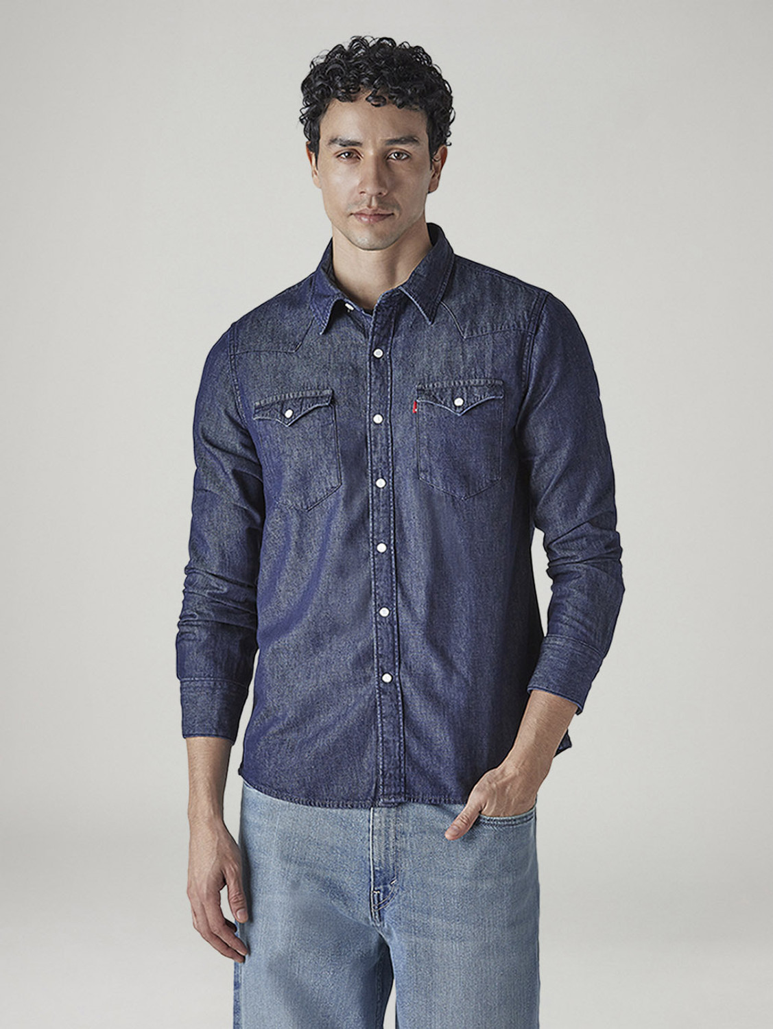 LEVI'S Men Washed Casual Blue Shirt