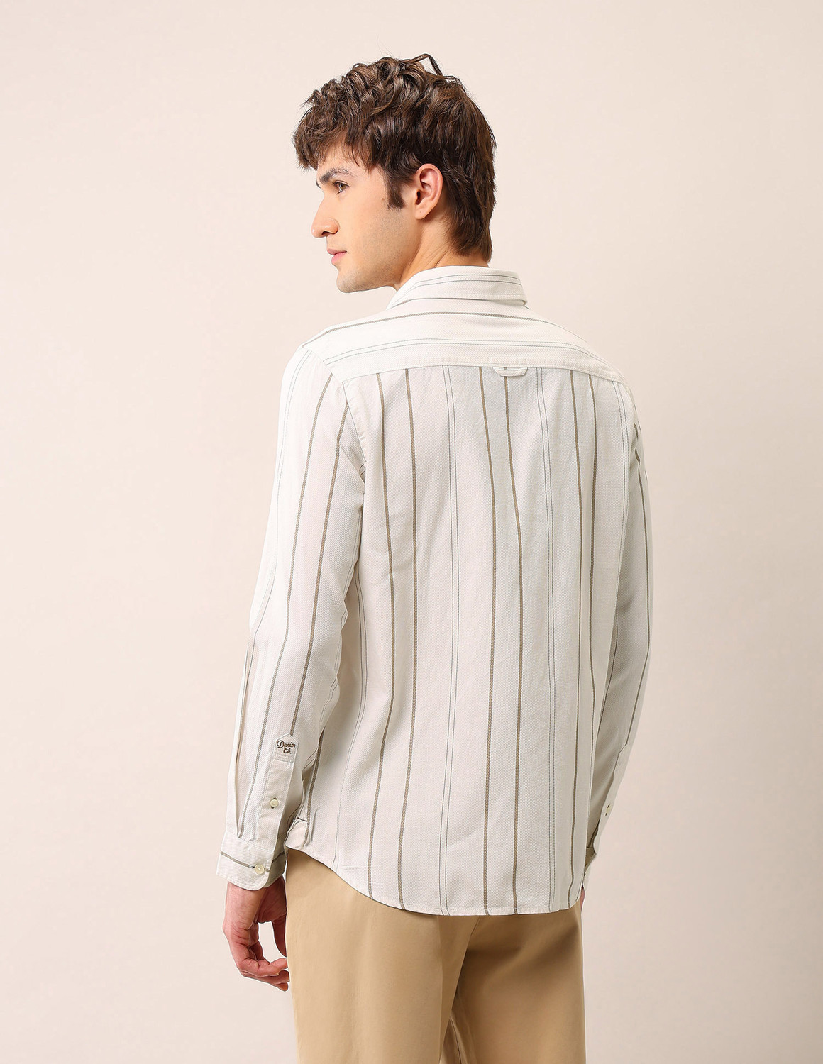 Image of U.S. Polo Assn. Denim Co. Men Striped Casual Beige Shirt