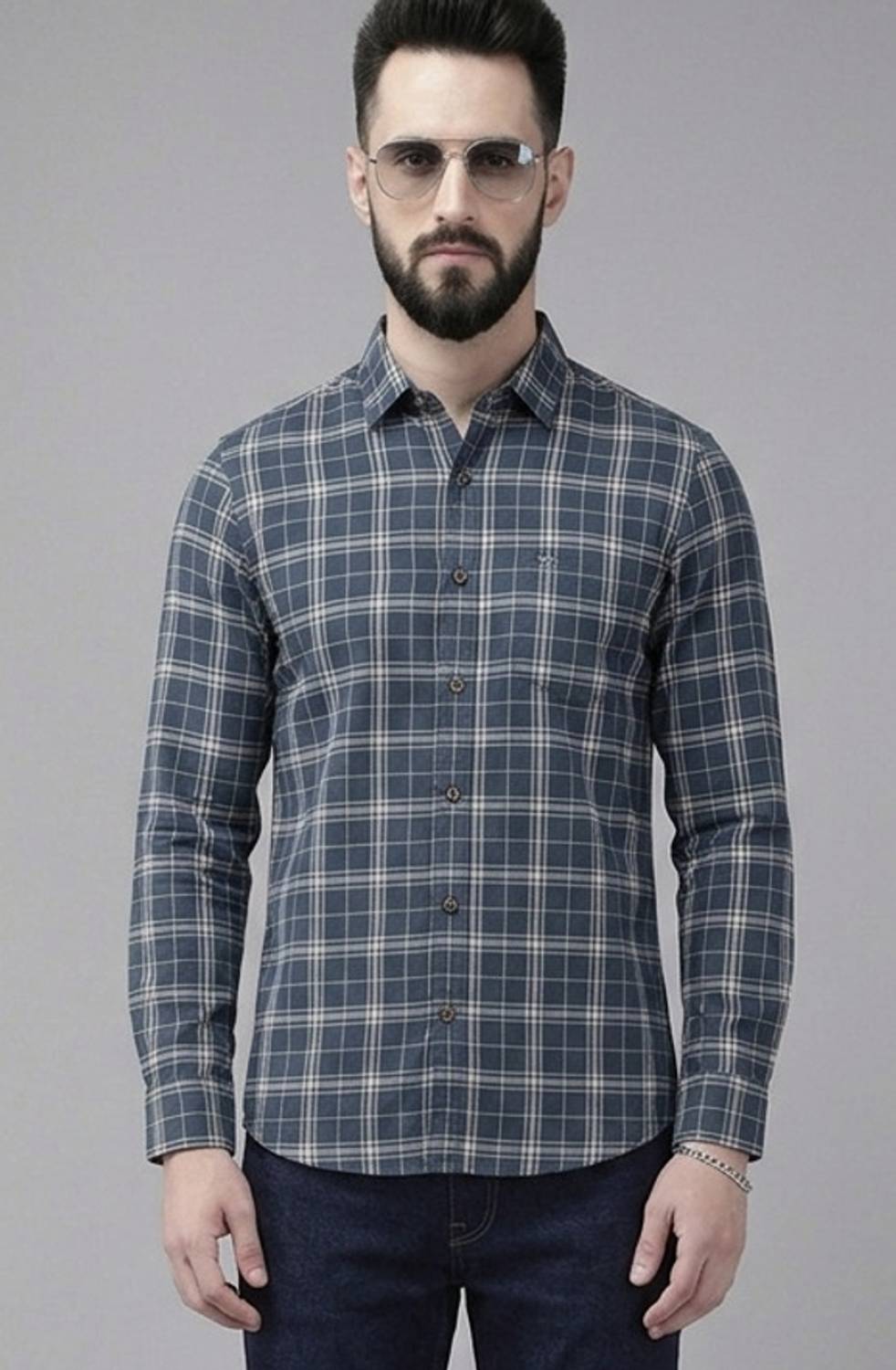 METRONAUT Men Checkered Dark Blue Shirt - Image 4
