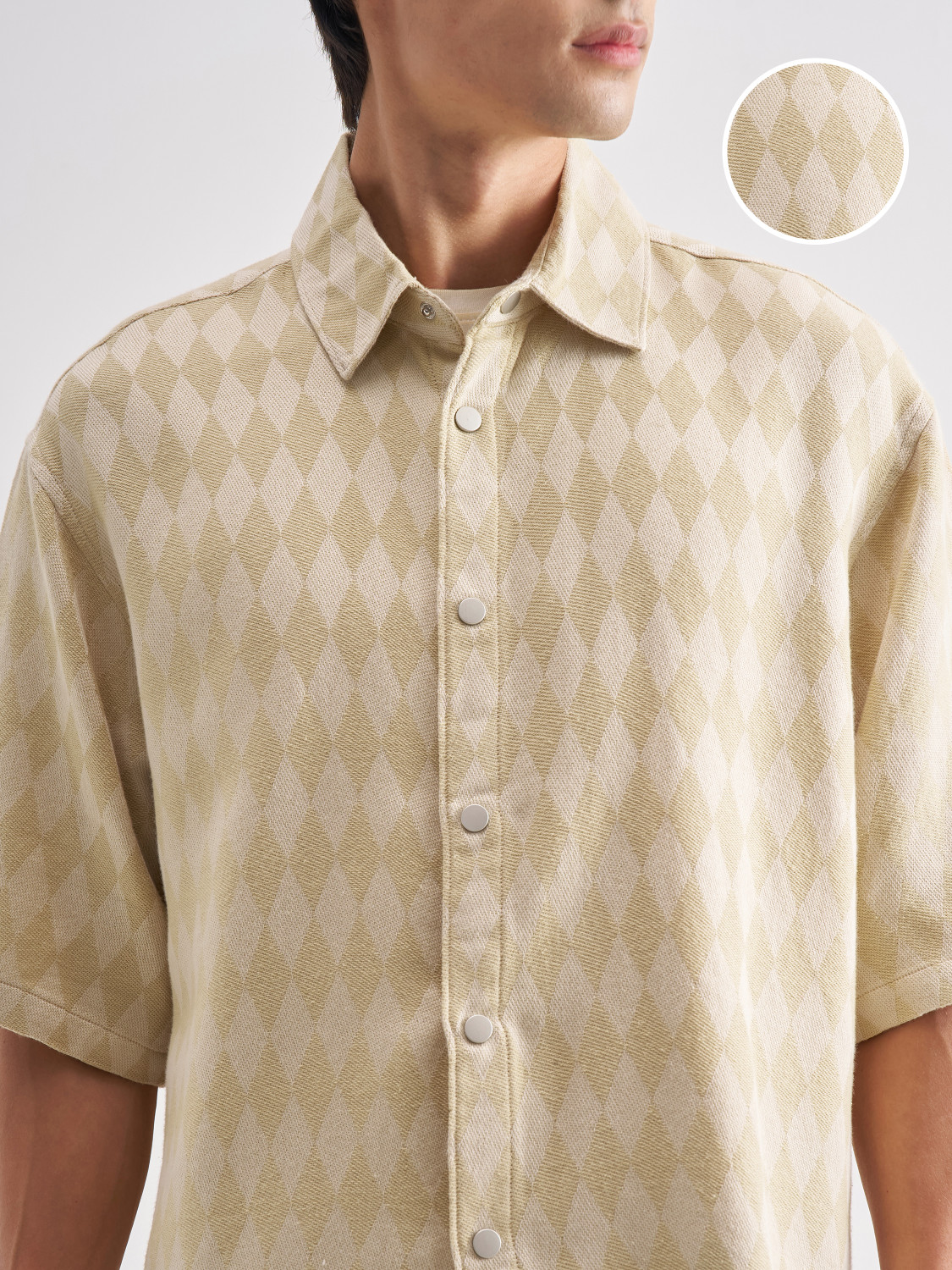 Image of HIGHLANDER Men Self Design Casual Beige Shirt