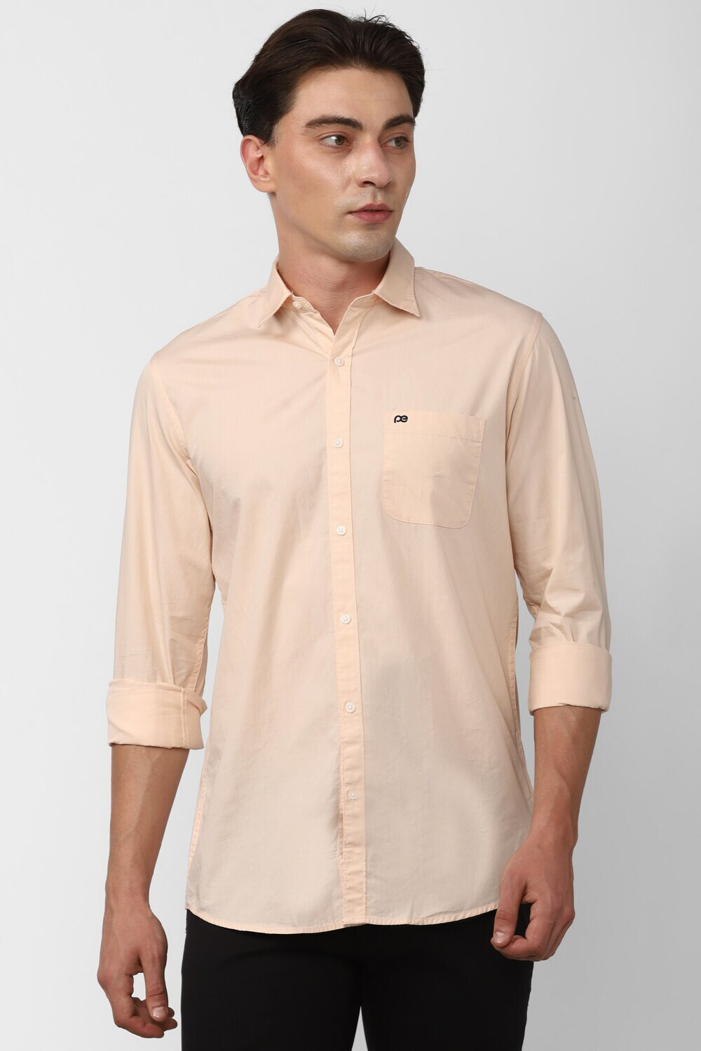 Image of PETER ENGLAND Men Solid Casual Orange Shirt