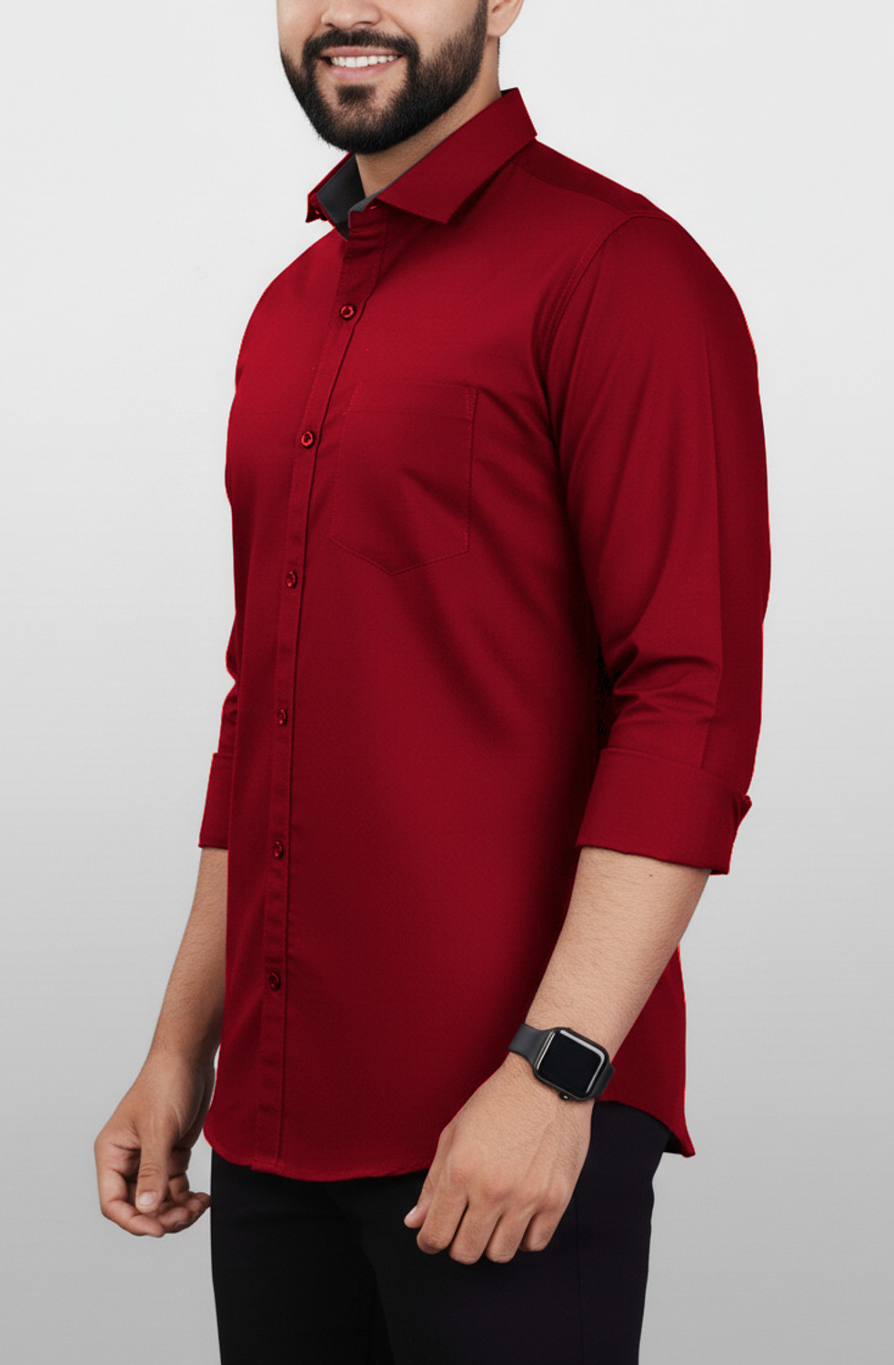 Image of AVOLT Men Solid Formal Red Shirt