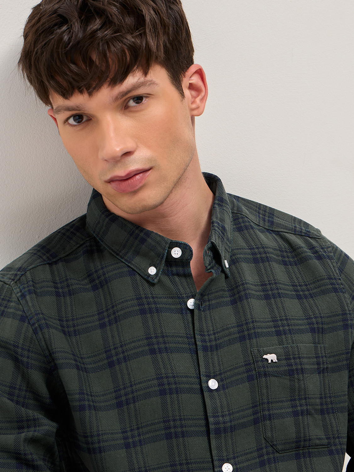 Image of THE BEAR HOUSE Men Checkered Casual Green Shirt