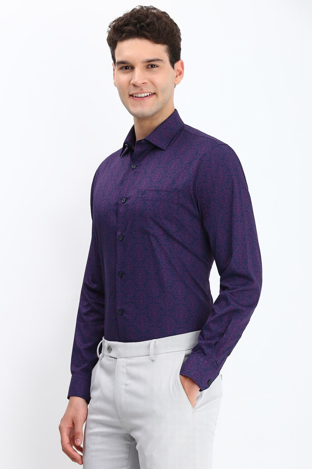 Image of Allen Solly Men Printed Formal Blue Shirt
