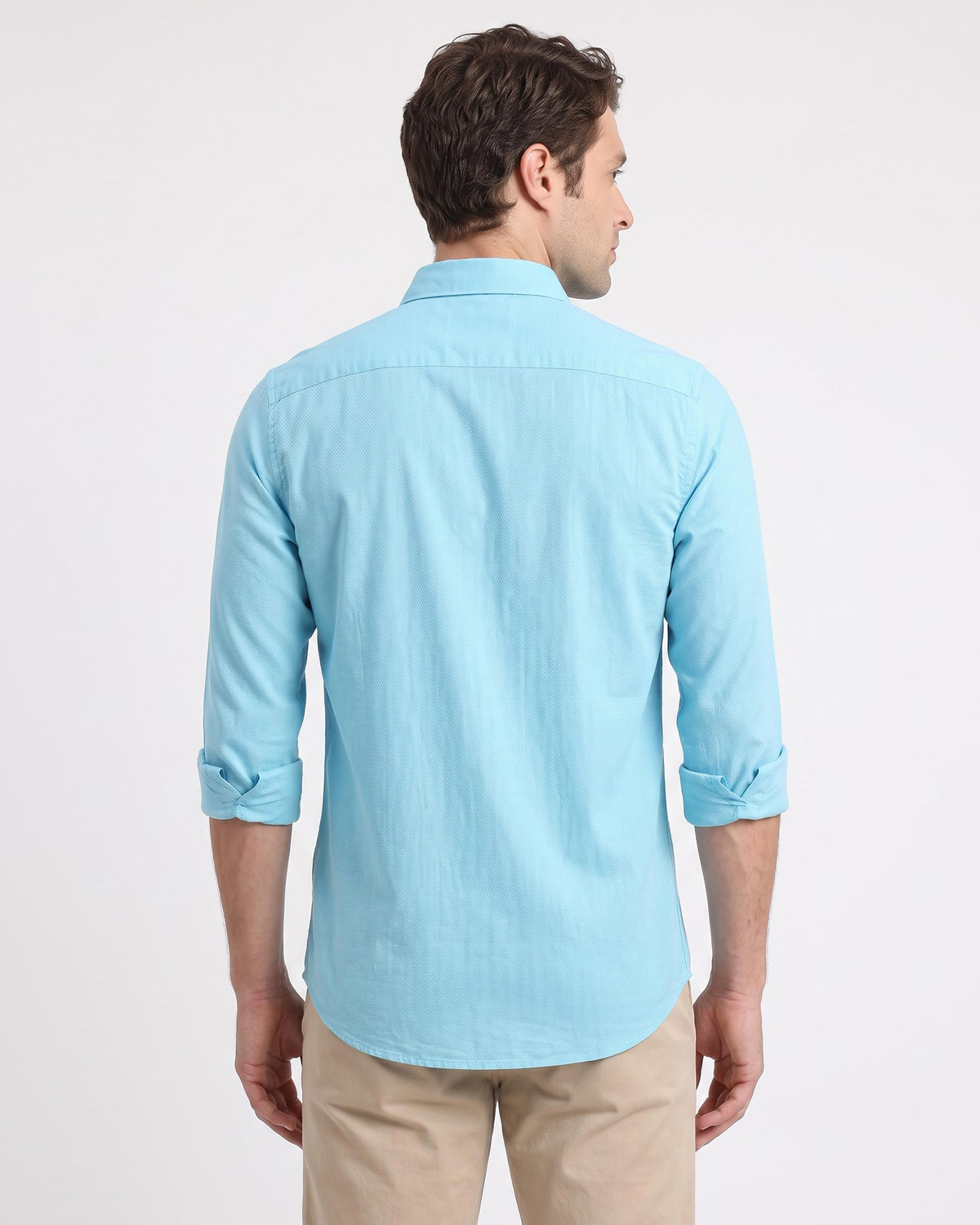 Image of Blackberrys Men Self Design Casual Light Blue Shirt