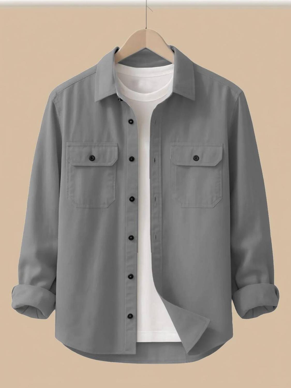 DEEMOON Men Solid Casual Grey Shirt