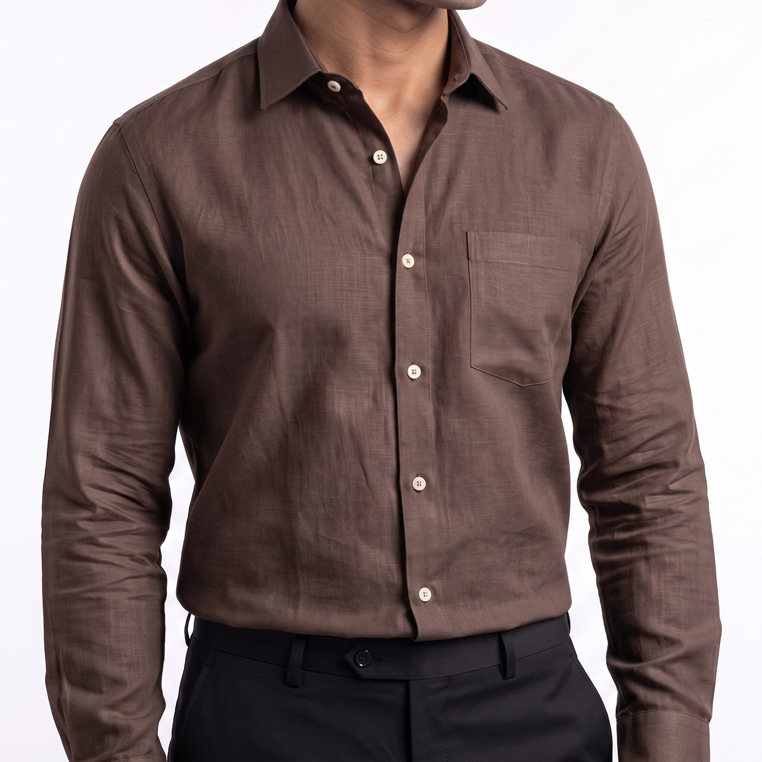 Punekar Cotton Men Solid Casual Brown Shirt