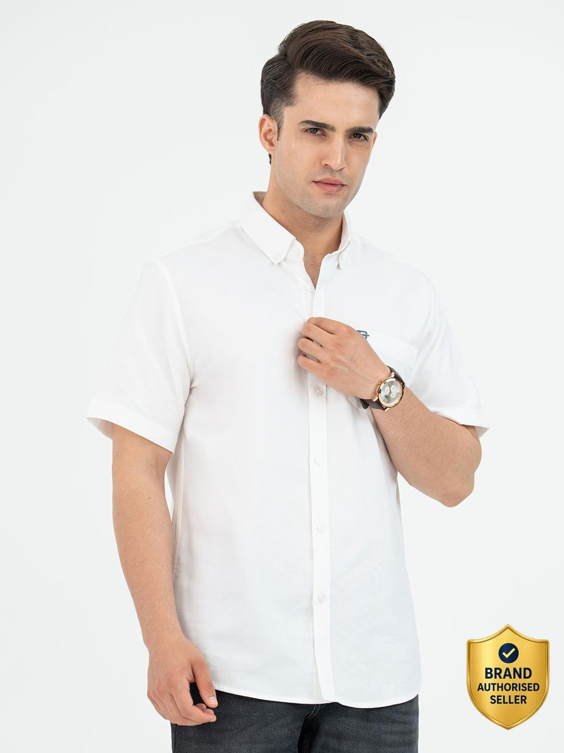 Image of RED TAPE Men Solid Casual White Shirt