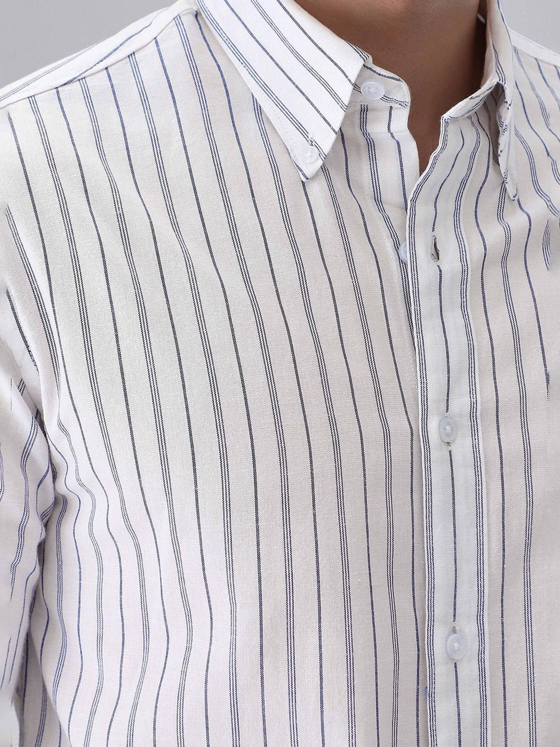 Image of Banana Club Men Striped Formal White Shirt