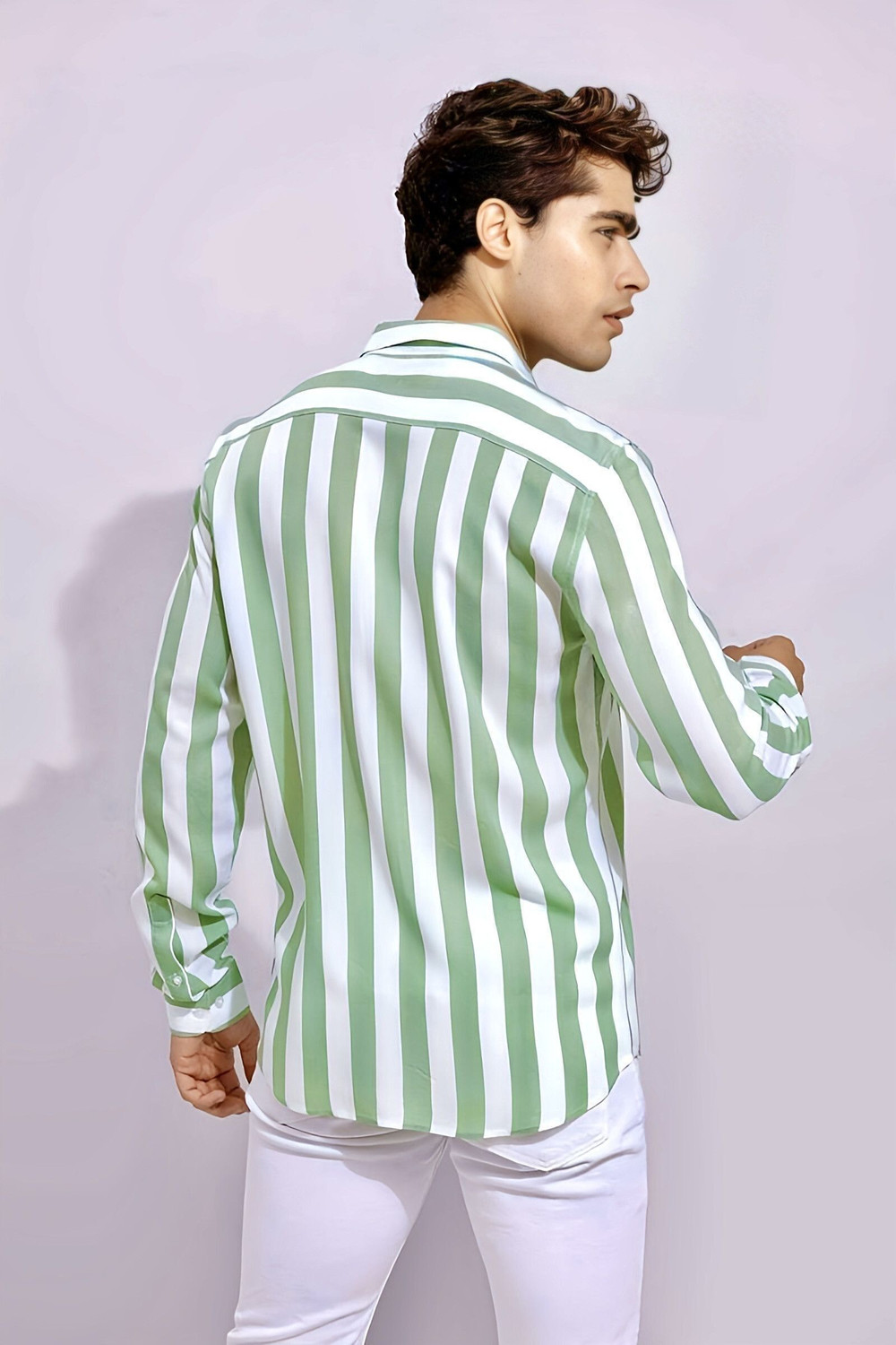 Image of Surhi Men Striped Casual Light Green Shirt