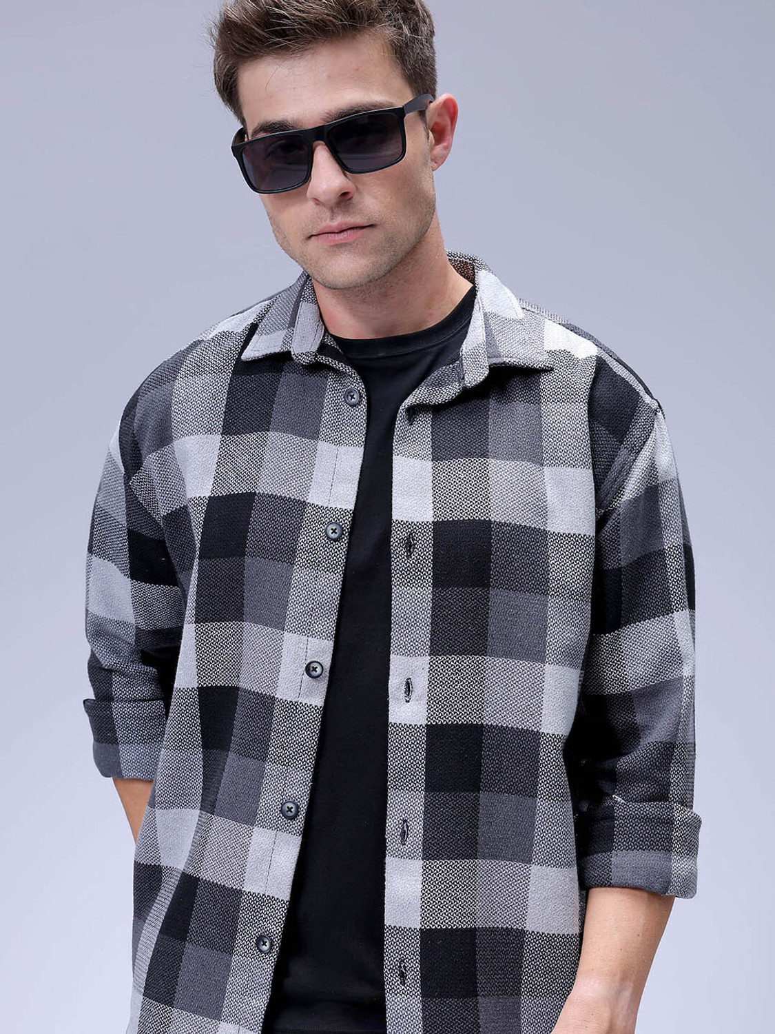 Image of The Indian Garage Co. Men Checkered Beach Wear Grey Shirt