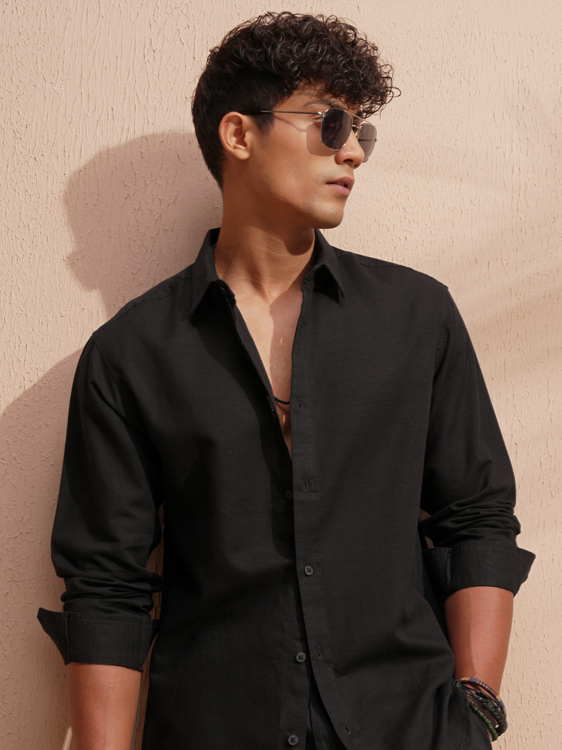 Image of HIGHLANDER Men Self Design Casual Black Shirt