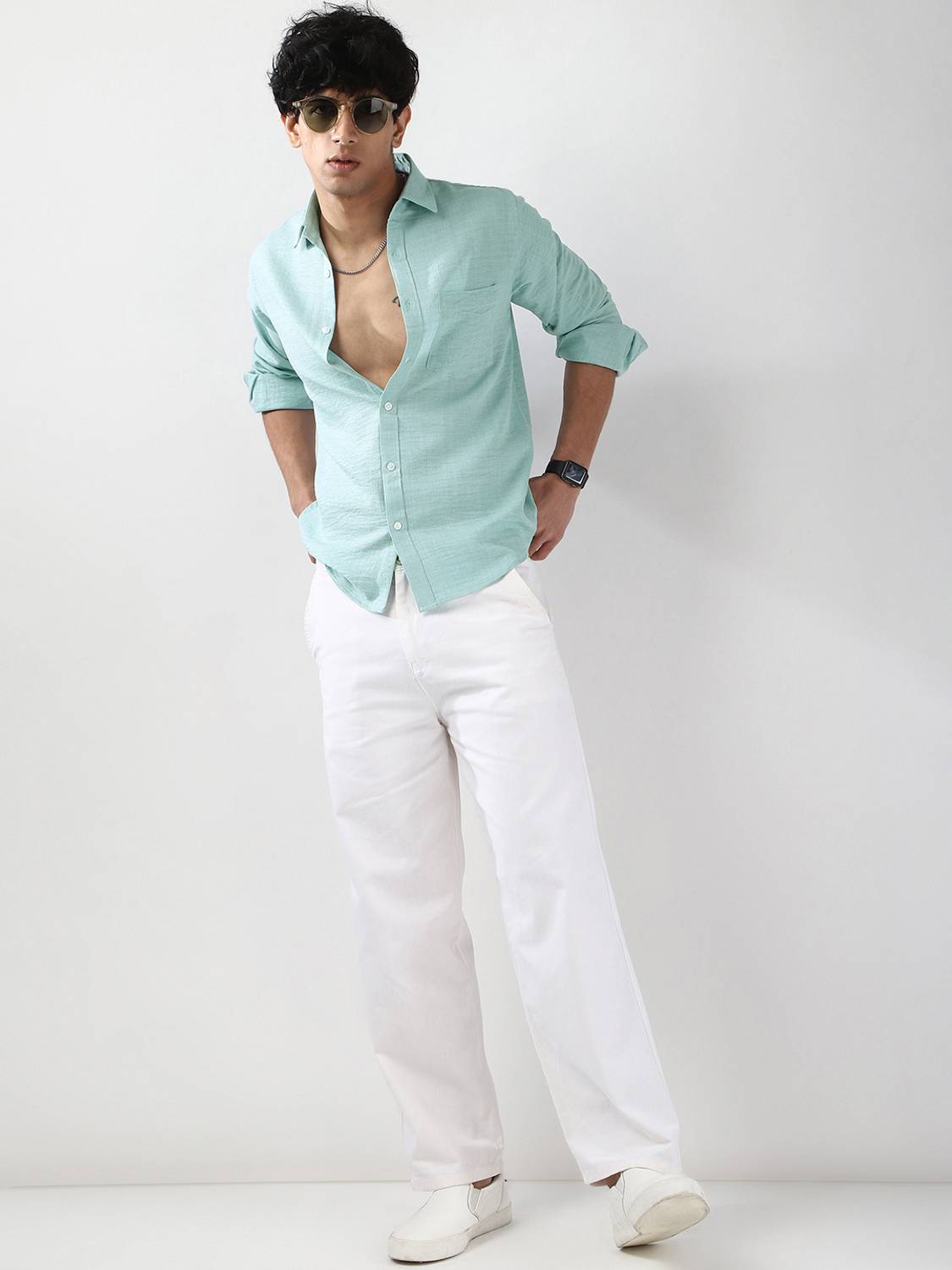 Urbano Men Solid Casual Light Blue Shirt - Image 4