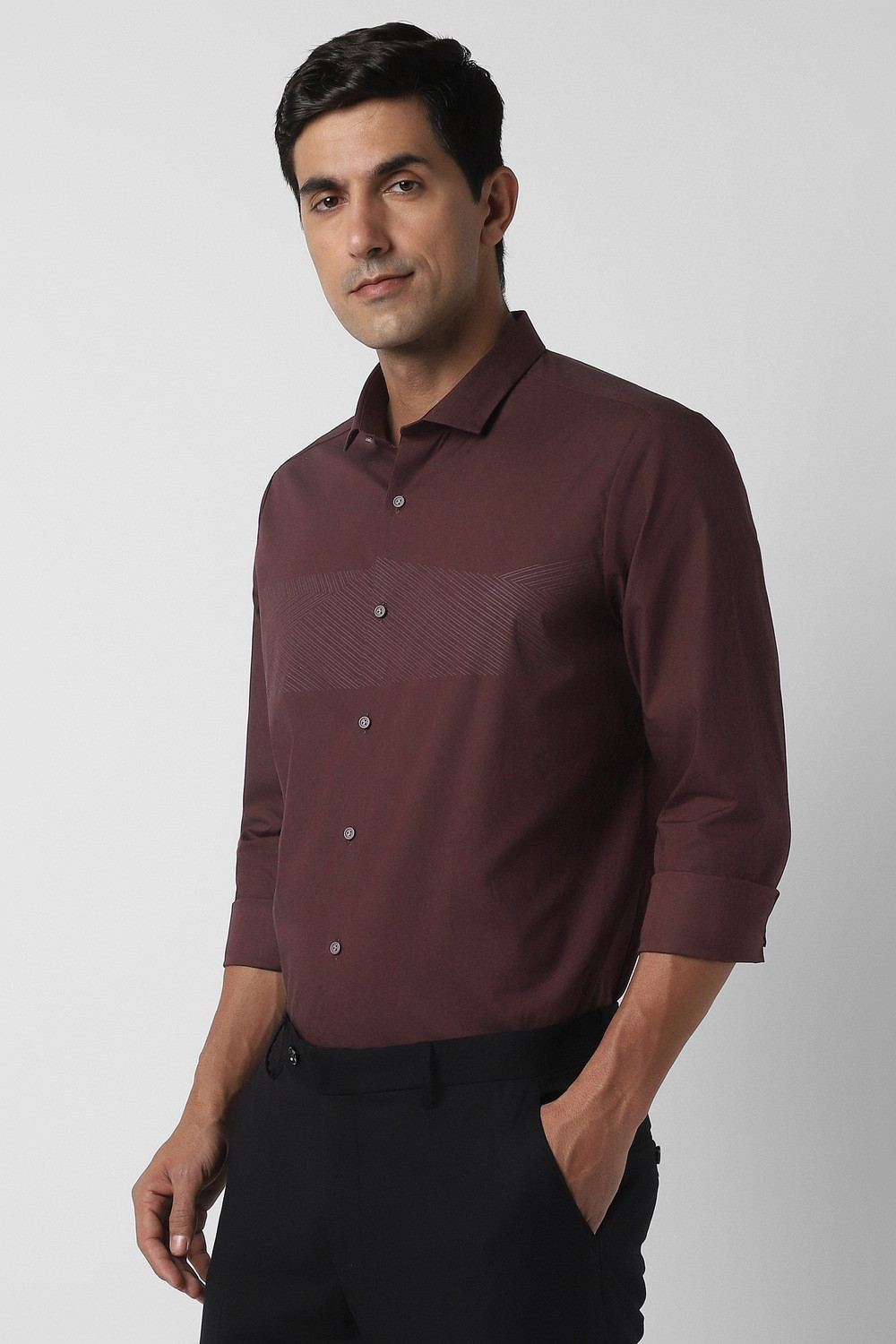 Image of PETER ENGLAND Men Color Block Formal Brown Shirt