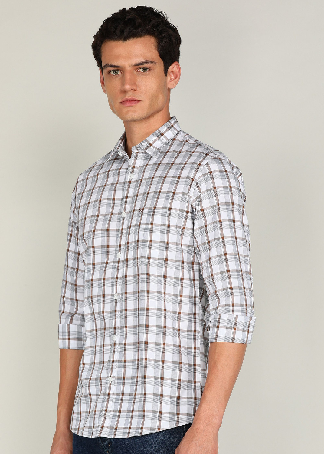 Image of PETER ENGLAND Men Checkered Formal Grey Shirt