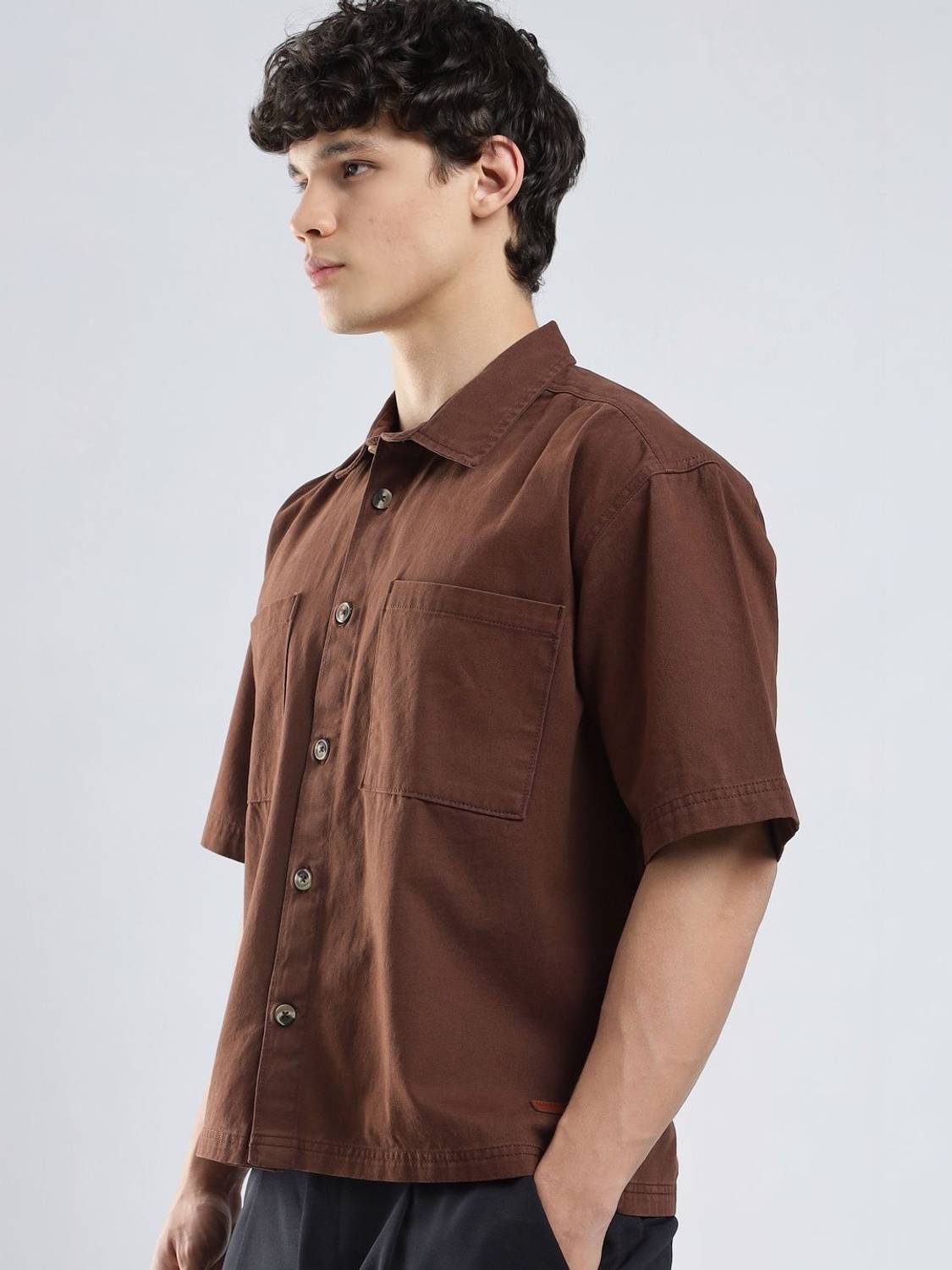 HERE&NOW Men Solid Casual Brown Shirt - Image 4