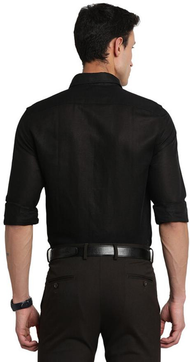 Image of TURTLE Men Self Design Formal Black Shirt