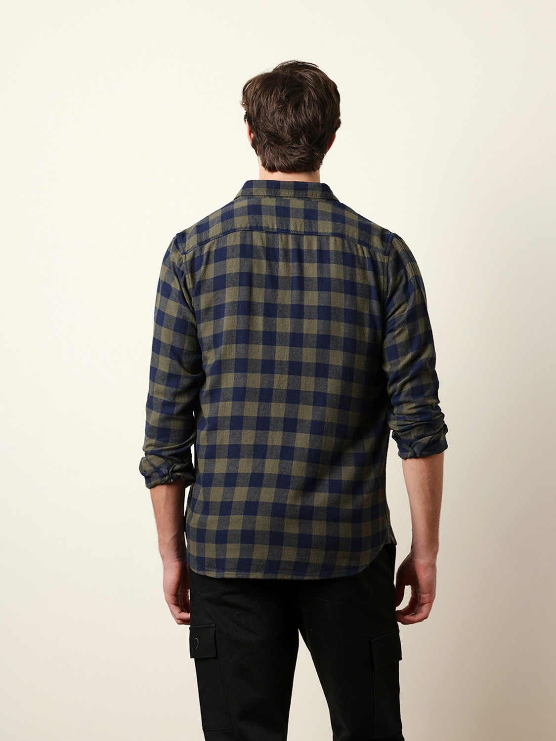 Image of THE BEAR HOUSE Men Checkered Casual Blue Shirt