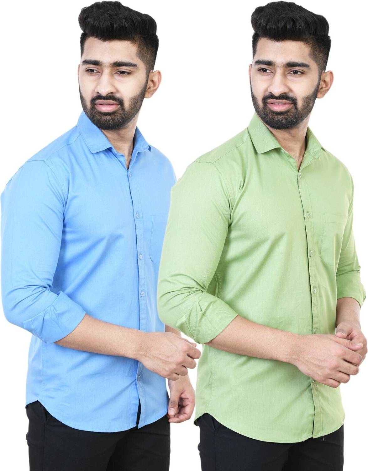 Feel high Men Regular Fit Solid Casual Shirt (Pack of 2)