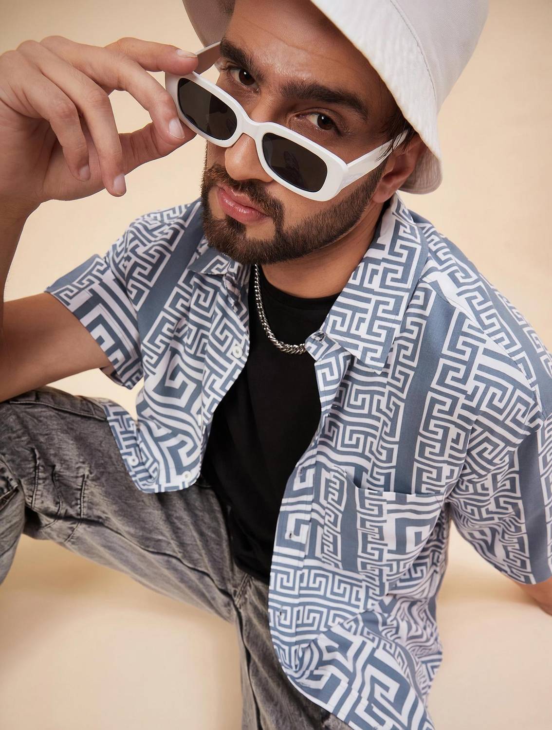 Chimpaaanzee Men Striped Casual Grey Shirt