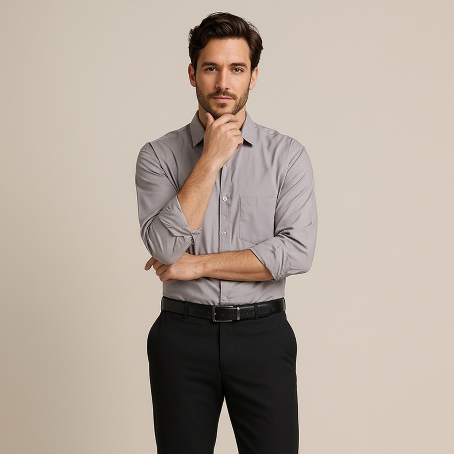Image of METRONAUT Men Solid Casual Grey Shirt