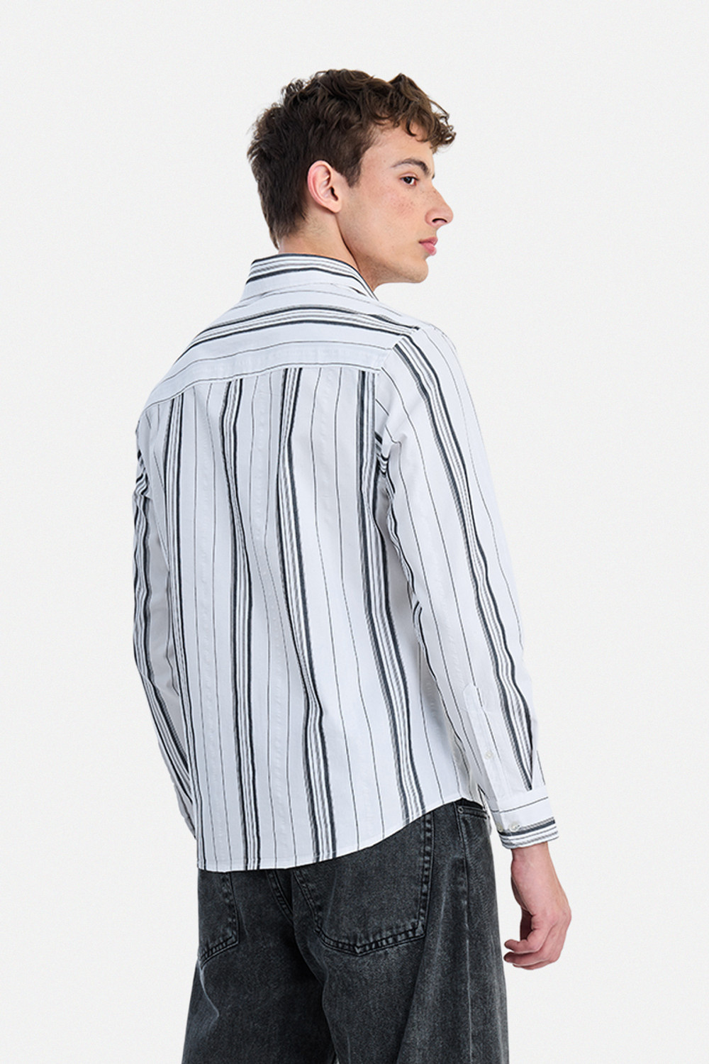Image of Snitch Men Striped Casual White Shirt