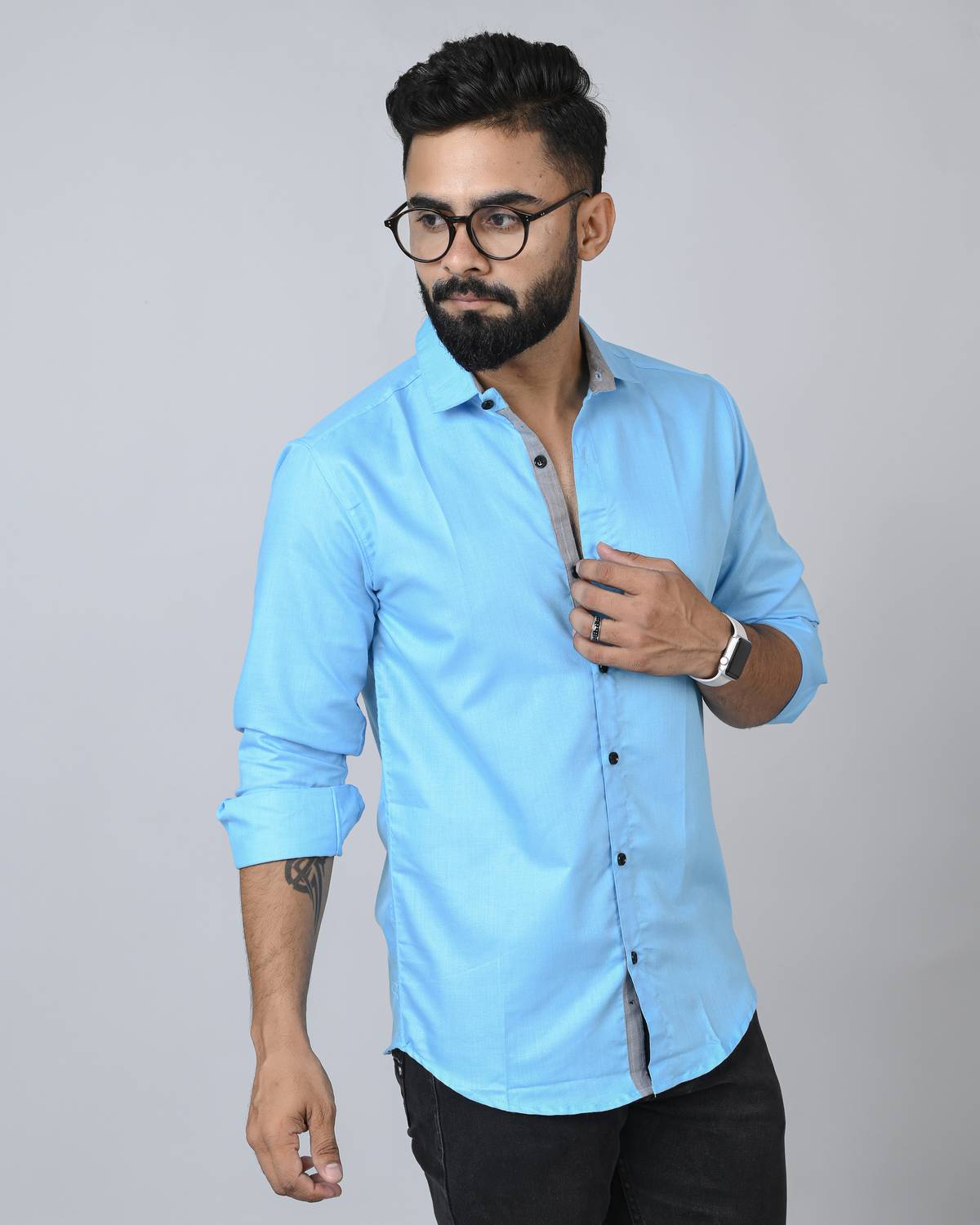 BLEZZA Men Solid Casual Light Blue Shirt
