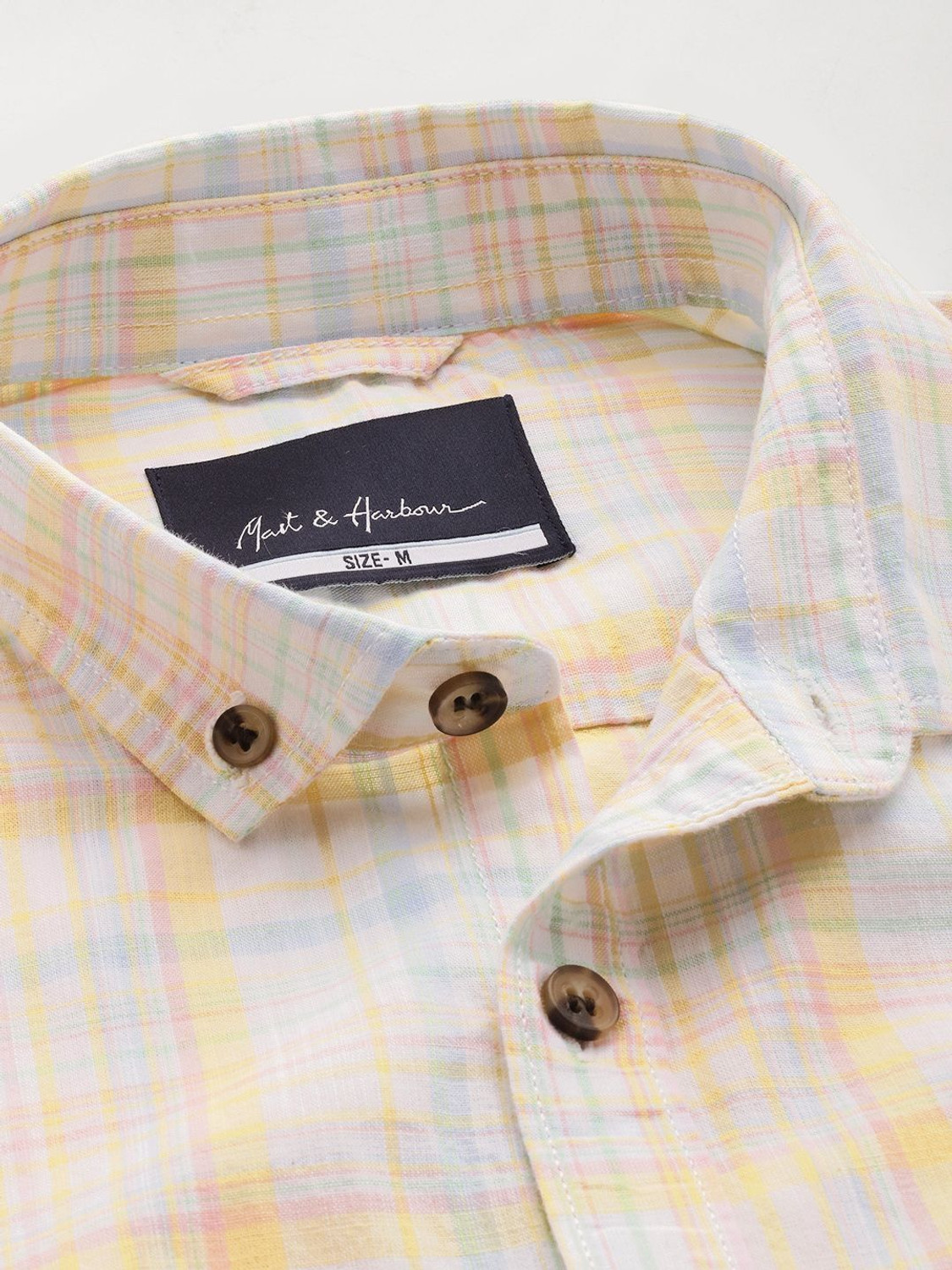 Image of Mast & Harbour Men Checkered Casual Yellow Shirt