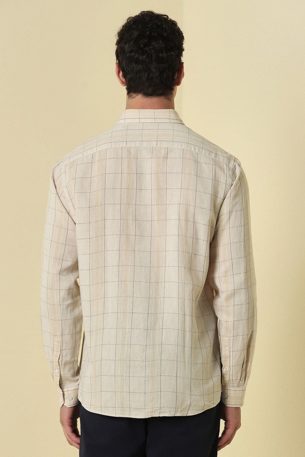 Image of Allen Solly Men Checkered Casual Beige Shirt