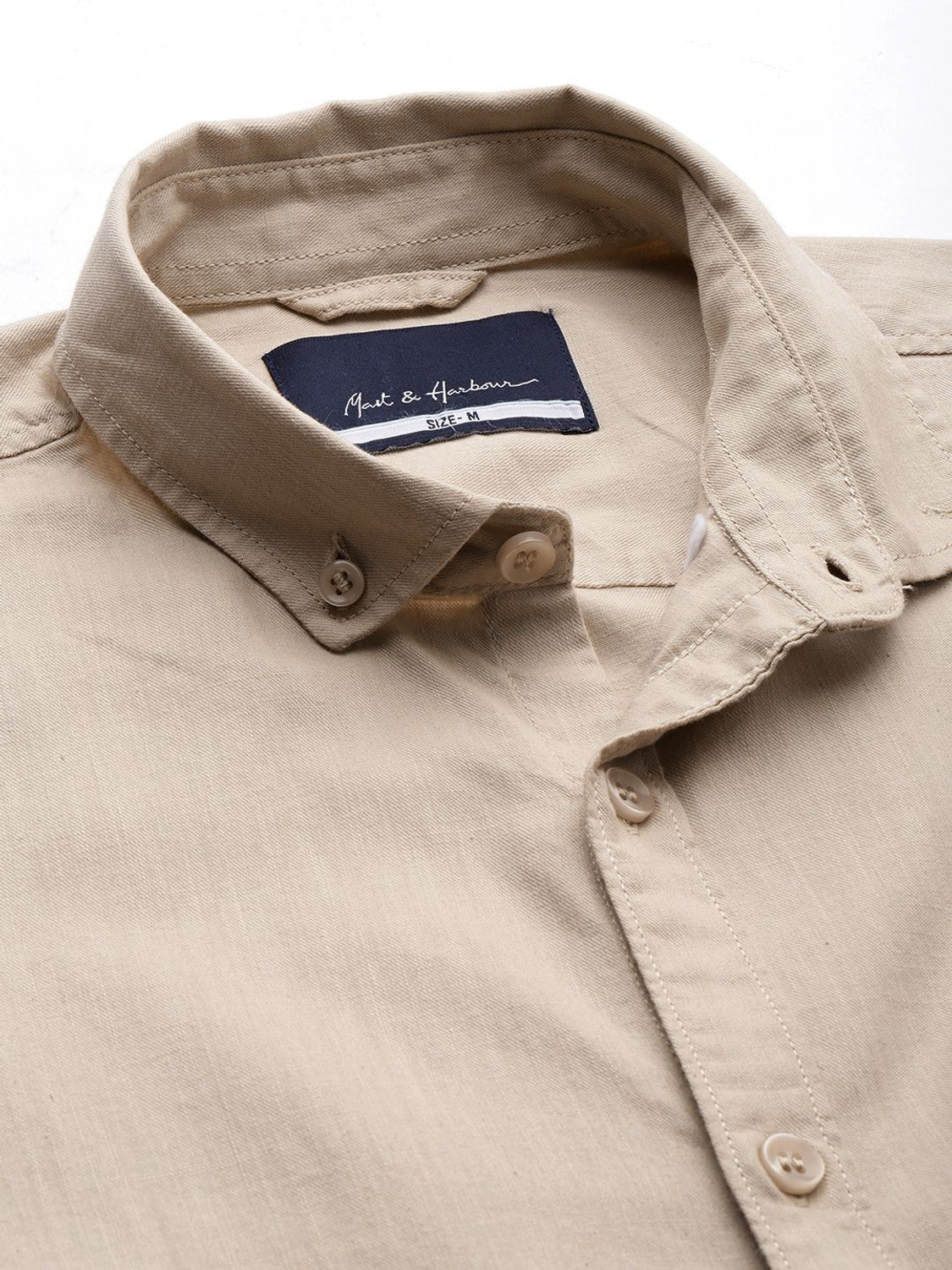 Image of Mast & Harbour Men Solid Casual Cream Shirt